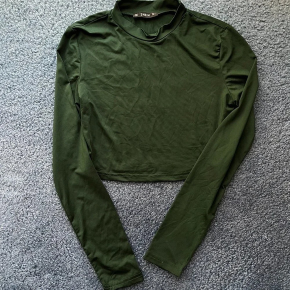 SHEIN Green Form-Fitting Mock Neck Crop Top - Picture 2 of 4